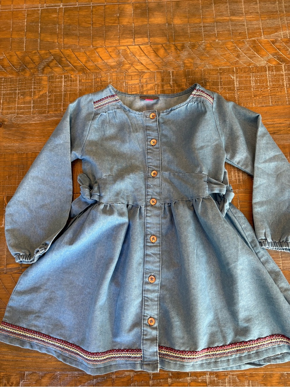 Girls' Vince Camuto Blue Denim Button-Front Dress w/Embroidery Accents, Size 4T